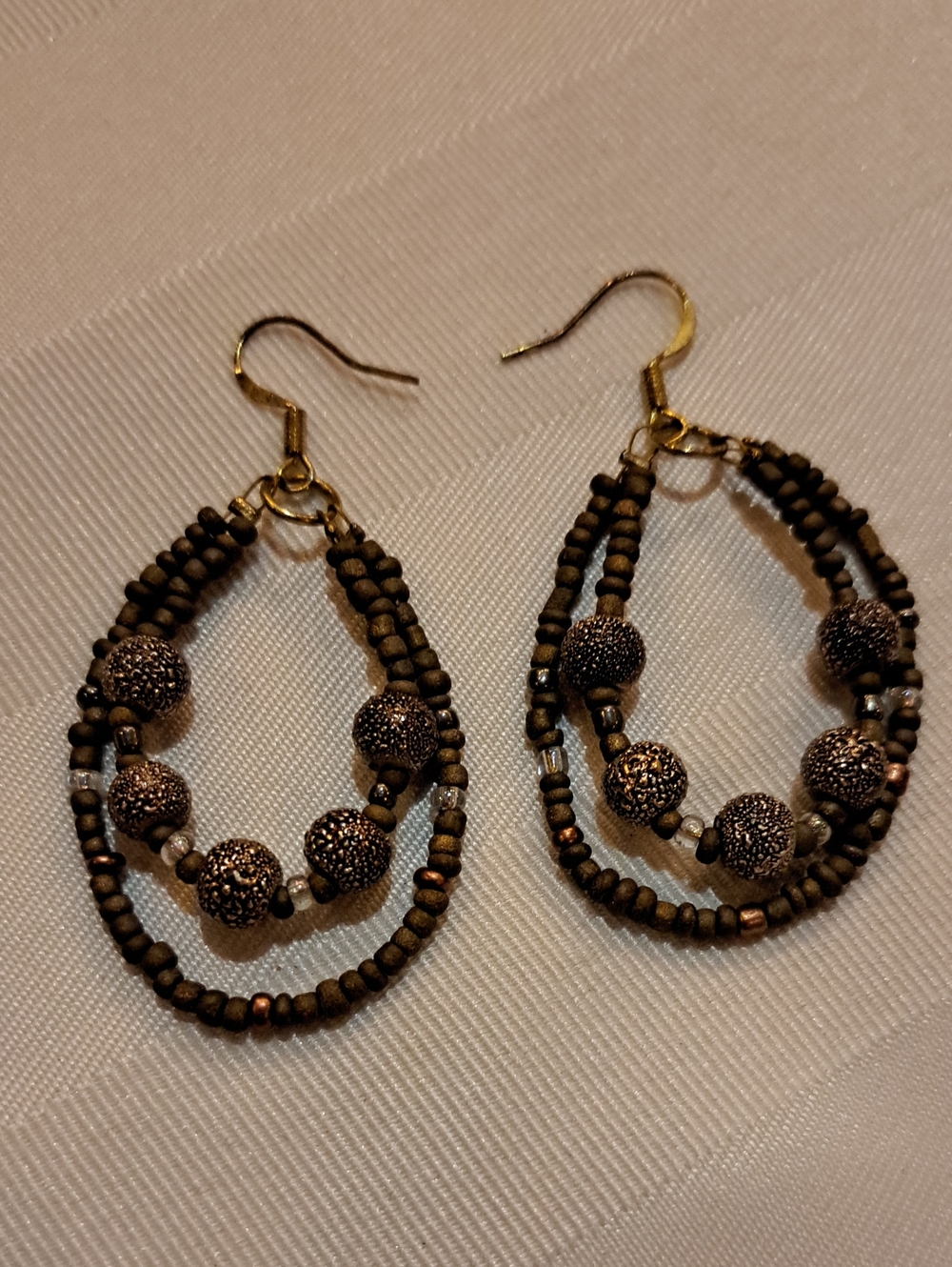 Beaded Teardrop Drop Earrings - Bronze